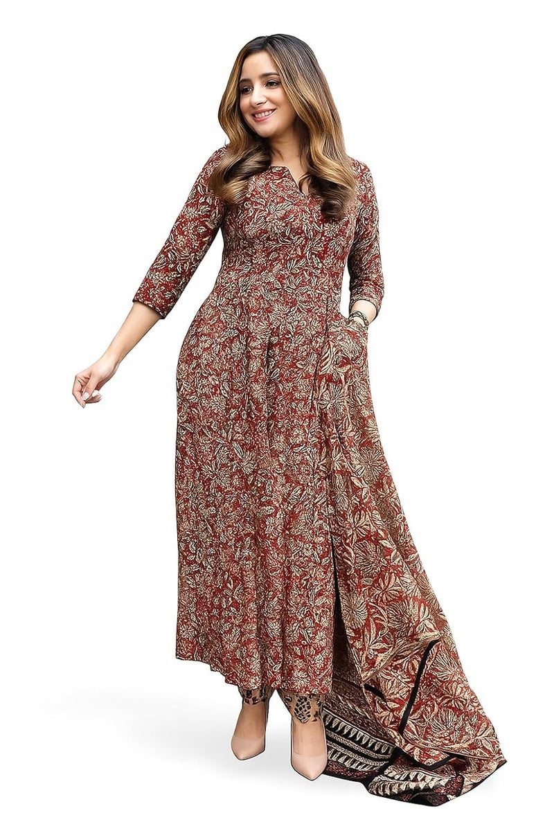 Aviraah طقم أناركالي كورتا بنطلون وشال مزخرف من رايون فيسكوز للنساء - Image 1